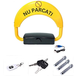 Blocator Parcare SIKS, Automat, Model S, Functie Anti Furt, Cu Alarma, Control de la Distanta, Telecomanda Inclusa, Cu Acumulator, Greutate Suportata 5 Tone, Negru/Galben