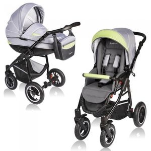 Carucior 2 in 1 Vessanti, Crooner, Cadru din aluminiu, Cu accesorii, 0 luni+, 5 puncte, Verde/Gri
