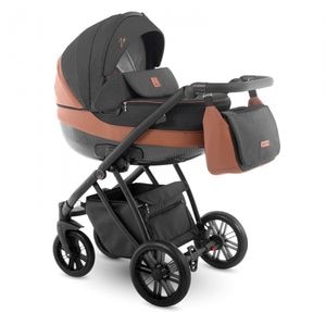 Carucior 3 in 1 Camarelo, Zeo 3, Cadru din aluminiu, 0 luni+, 5 puncte, Gri inchis/Maro