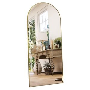 Oglinda Elindor de Podea sau Perete, Cadru din Aluminiu, Design Arcuit, 150x40 cm, Auriu