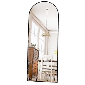 Oglinda Elindor de Podea sau Perete, 150x40 cm, Cadru din Aluminiu, Design Arcuit, Negru