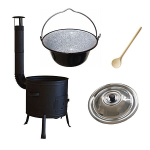 Set ceaun Perfect Home, fier emailat, 25 litri, 4 piese, negru