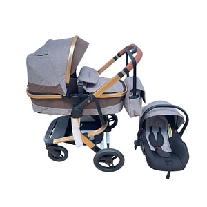 Carucior 3 in 1 Krista, reversibil, cu suspensii, cu scoica, geanta, parte sport transformabila in landou, 517 Crem