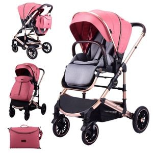 Carucior 2 in 1 L-Sun, reversibil, transformabil din landou in sport, pliabil, cu geanta, suspensii, F3 Luxury Red