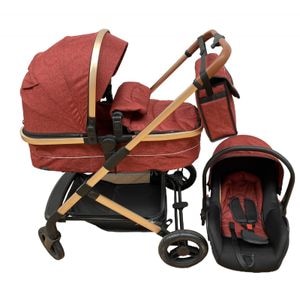 Carucior 3 in 1 Krista, reversibil, cu suspensii, cu scoica, geanta, parte sport transformabila in landou, 508P Rosu