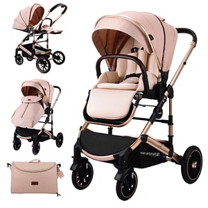 Carucior 2 in 1, L-Sun, reversibil, transformabil din landou in sport, pliabil, cu geanta, suspensii, F3 Luxury Cream