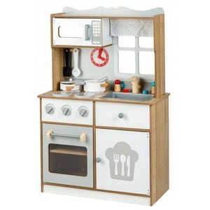Bucatarie copii Ecotoys, 7253, Din lemn, Cu accesorii, Alb/Bej