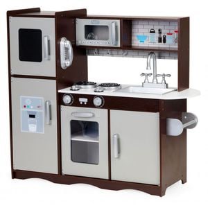 Bucatarie copii Ecotoys, 7266, Mare, Din lemn, Cu accesorii, Gri/Wenge 