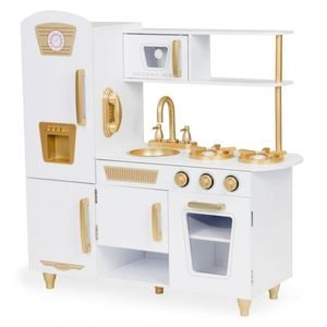 Bucatarie copii Ecotoys, 7267, Mare, Din lemn, Cu accesorii, Alb/Auriu