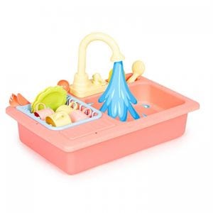Chiuveta pentru copii Ecotoys, HC485046, Cu 12 accesorii, Roz