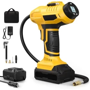 Compresor Auto Portabil Elindor 160 PSI, Alimentare Dubla AC/DC, Galben