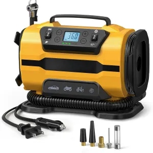 Compresor Auto Portabil Elindor 150 PSI, Alimentare Dubla AC/DC, Galben