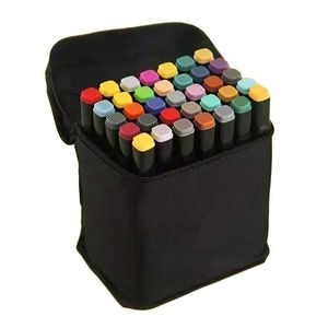 Set 36 De Carioci Multicolor SIKS Cu 2 Capete, Marker Cu Cap Dublu, Cerneala Pe Baza De Alcool, Geanta Neagra