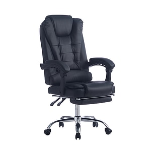 Scaun de birou, Quasar & Co., model Beta, ergonomic, inaltime reglabila, spatar reglabil, suport picioare retractabil, 5 roti pivotante, baza cromata, piele egologica, negru