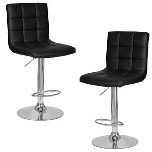 Set 2 scaune bar, Quasar & Co., inaltime reglabila, sistem rotire 360, picior antiderapant, baza cromata, suport fix metalic pentru picioare, piele ecologica, negru