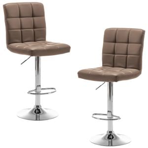 Set 2 scaune bar, Quasar & Co., inaltime reglabila, sistem rotire 360, picior antiderapant, baza cromata, suport fix metalic pentru picioare, piele ecologica, cafeniu