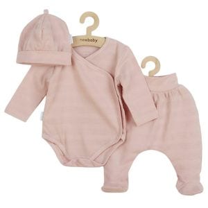 Set 3 piese New Baby, Include body cu maneca lunga, pantalonasi cu botosei, caciulita, Marime 50, Din bumbac 100%, I am Pink