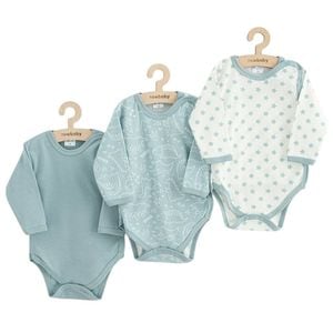 Set 3 piese New Baby Classic II, Include 3 body-uri cu maneca lunga, Marime 56, Din bumbac 100%, Blue