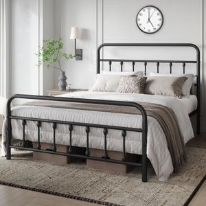 Cadru de pat metalic Doctor Home, 160 x 200 cm, Rezistenta 400 Kg, Negru