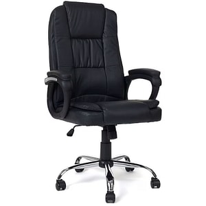 Scaun de birou, Quasar & Co., model Kappa, ergonomic, inaltime reglabila, sistem balansoar, 5 roti pivotante, baza cromata, piele egologica, negru