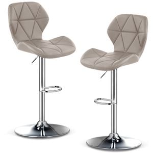 Set 2 scaune bar, Quasar & Co., inaltime reglabila, sistem rotire 360, picior antiderapant, baza cromata, suport fix metalic pentru picioare, sezut tip scoica, piele ecologica, ivoire