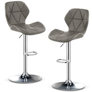 Set 2 scaune bar, Quasar & Co., inaltime reglabila, sistem rotire 360, picior antiderapant, baza cromata, suport fix metalic pentru picioare, sezut tip scoica, piele ecologica, gri