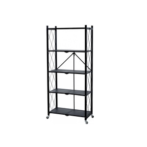 Raft depozitare MagicHome, metalic, pliabil, pe roti, 5 polite, max 250 kg, 72x34x163 cm, negru