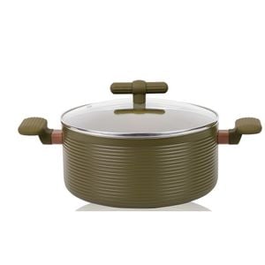 Cratita din aluminiu cu capac si maner cauciucat Grunberg, 28 x 14cm, Baza pe inductie, Placaj anti-aderent, Capacitate 7.4 L, GR5724