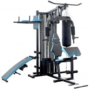 Aparat multifunctional FitTronic Atletic 480, 66 kg incluse, greutate maxima utilizator 120 kg, banca cu gantere, sac de box, aparat tractiuni, suport biceps, bara tractiuni