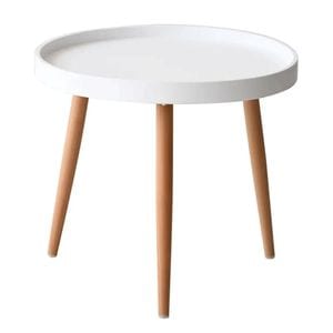 Masuta cafea rotunda, AB360, cadru lemn, blat polipropilena, 49.5x44.5 cm, alb