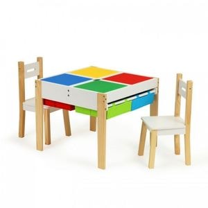 Set mobila Ecotoys XKF002, Masa, Cu doua scaune, Alb/Bej