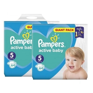 Set scutece Pampers Active Baby Giant Pack, marimea 5, 64 buc  x 2 (128 buc)