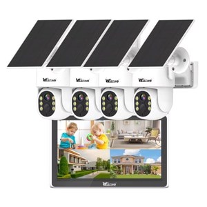 Sistem Supraveghere Taggo 4 Camere Exterior 360 Wireless Profesional cu Incarcare Solara, 4 Canale HD 4MP Wireless Monitor LCD IR 30m