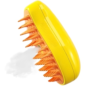 Perie 3 in 1 multifunctionala pentru animale de companie Fish & Paws, cu aburi, pulverizare, ideala in ingrijirea delicata a pisicilor, reincarcabila prin USB, Galbena
