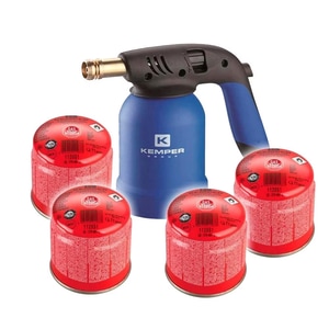 Lampa pentru lipit cu gaz Kemper Professional, Aprindere PIEZO, 4 Doze incluse, Corp ABS
