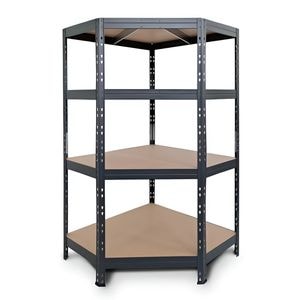 Raft metalic de colt de depozitare Handlekraft, 4 polite, MDF, 1800x900x900x400 mm, 800kg/raft, Otel, Montare Usoara - Fara Suruburi, Depozitare Eficienta si Organizare, Negru