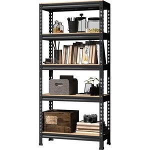 Etajera metalica pentru depozitare cu 5 polite Handlekraft, 1800x 900x 300mm, Asamblare prin clipsare, Otel/MDF, 875 kg Capacitate maxima, Negru