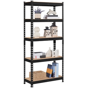 Raft metalic de depozitare organizata cu 5 polite reglabile pe inaltime Handlekraft, 875kg capacitate maxima, 2000x900x400mm, Otel, Negru