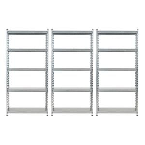 Set 3 rafturi metalice depozitare cu cate 5 polite Handlekraft, 183 x 90 x 38cm, capacitate 1200 kg/raft, asamblare usoara prin clipsare, montare diversa, Otel Galvanizat/Pal Laminat