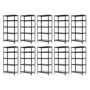 Set de 10 rafturi multifunctionale Handlekraft, 180x90x30 cm, asamblare diversa, 175kg/polita, Etajere total metalice rezistente la umiditate, Otel, Negru