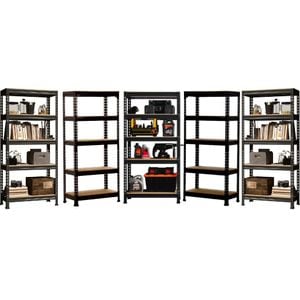 Set 5 rafturi metalice pentru depozitare cu cate 5 polite Handlekraft, 175 kg/ polita, reglarea inaltimii politelor, 200x 90x 40cm, asamblare diversa si usoara, Otel