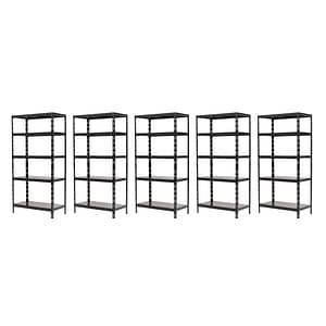Set 5 rafturi cu multiple moduri de asamblare pentru depozitare Handlekraft, 175kg/polita, 180x90x30cm, Garaj, Atelier, Biblioteca, Birou, Constructie solida anticoroziva din Otel, Negru