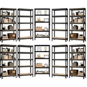 Set 10 rafturi metalice pentru depozitare cu polite ajustabile pe inaltime Handlekraft, 175 kg/polita, 4 moduri de asamblare, montare prin clipsare, corp metalic anticoroziune, 180x90x30cm, Negru