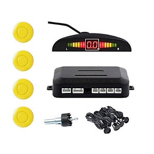 Set senzori parcare auto Techstar, detector Parktronic, display radar monitor, 4 senzori, galben