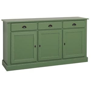 Bufet cu 3 usi, 3 sertare, BAS, 100% lemn masiv, 90x45x172 cm, culoare exterior verde antichizat P038A, culoare interior gri P023