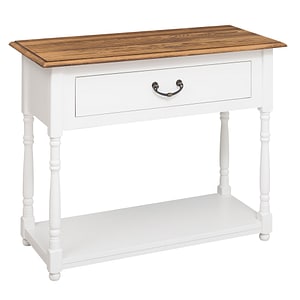 Consola cu 1 sertar, dublu color, 100% lemn masiv, 96x76x45 cm, culoare blat maro P064, culoare corp alb P004