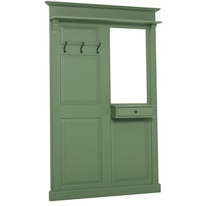Cuier cu oglinda, 1 sertar, vopsit, 100% lemn masiv, 210x132x19 cm, culoare verde P038