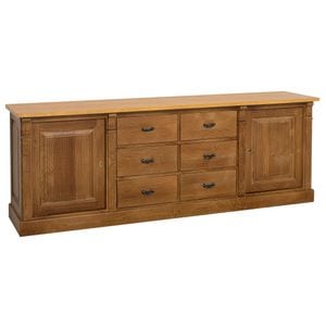 Bufet cu 2 usi, 6 sertare, BAS, Colectia Directoire, dublu color, 100% lemn masiv, 219x78x51 cm, culoare corp maro deschis P082, culoare exterior maro P084, culoare interior maro deschis P082