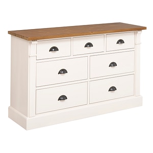 Comoda cu 7 sertare, Colectia Directoire, dublu color, 100% lemn masiv, 122x75x41 cm, culoare blat maro P084, culoare corp crem P015