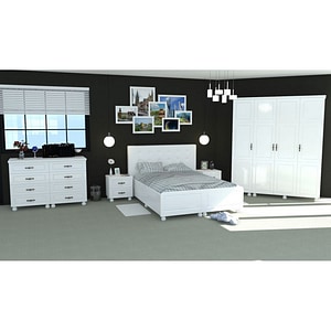 Dormitor Dynasty cu pat 140x200 cm, Alb 